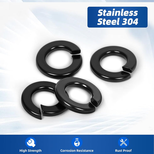 M8 Split Lock Washer, 304 Stainless Steel 18-8 Spring Lock Washers, Black Finish, 100 PCS