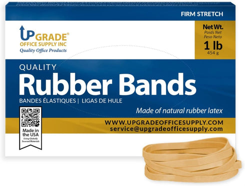UPG22564 Rubber Bands, Upgrade Office Supply, Size #64 (3-1/2" x 1/4"), Natural Crepe, Made in USA (1 Pound Box)