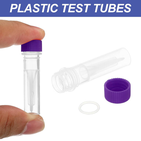 PATIKIL 0.5ml Plastic Cryogenic, 25Pcs Self Standing Cryogenic Vial Screw Top Test Tube for Lab Science, Purple Cap
