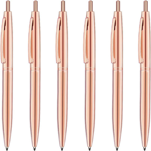 Unibene 6 Pack Rose Gold Ballpoint Pens, 1.0mm Medium Point Black Ink with 6 Stainless Steel Refills