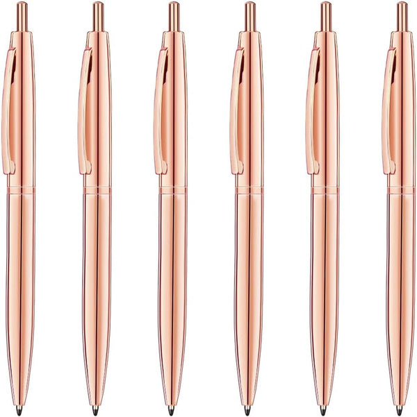 Unibene 6 Pack Rose Gold Ballpoint Pens, 1.0mm Medium Point Black Ink with 6 Stainless Steel Refills