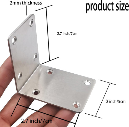 Hyever 2.7"x2.7"x2" 90 (Pack 6) Stainless Steel L Brackets, Heavy Duty Corner Braces, Degree Angle Braces for Wood