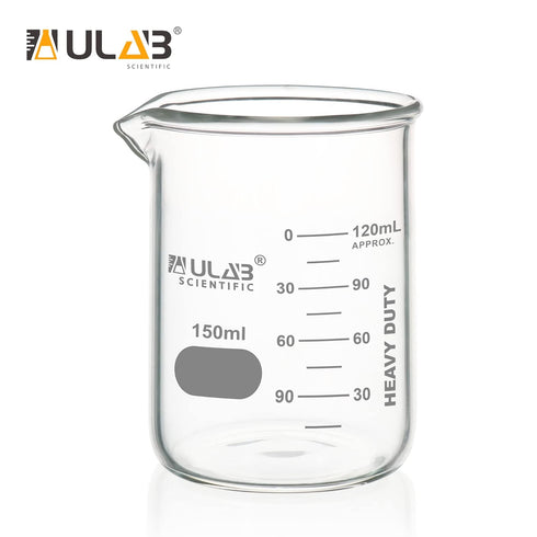 ULAB Heavy Duty Glass Beakers, 12pcs, 150ml (5.07oz), Borosilicate 3.3 Glass, Thick Wall, Double Scale, UBG1054