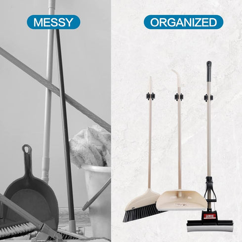 3PCS Heavy Duty Broom and Mop Holder, Stainless Steel Wall Mounted Utility Rack with Screws, Matte Black