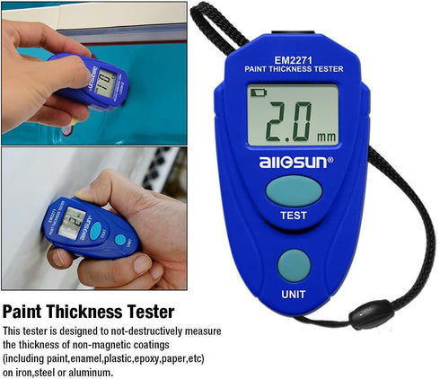 allsun Paint Thickness Gauge, Automotive Digital Car Coating Thickness Meter with Calibration Data Hold