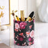Pen Pencil Holder, WAVEYU Floral Flower Pattern Pen Cup Container, PU Leather Desk Organizer for Office Home Decoration