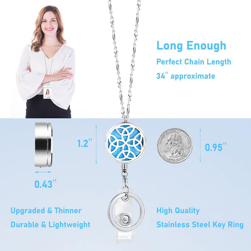 SAM & LORI Strong Retractable Lanyard Necklace for ID Badges and Keys, Stainless Steel Silver Chain for Women
