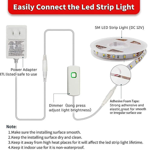 16.4ft Dimmable Strip,12v MY BEAUTY LIGHT LED Strip Lights Warm White, LED Light Flexible LED Rope Lights Kits
