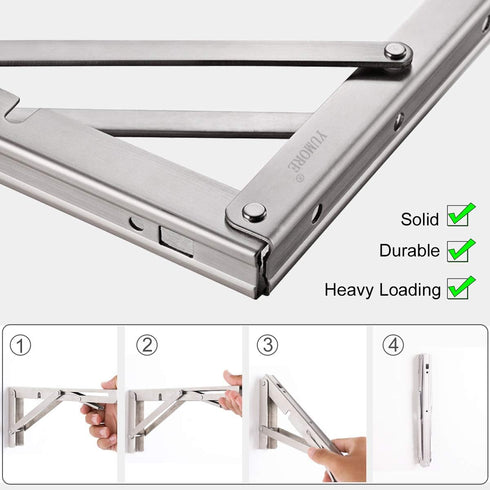 14",Heavy 330lbs Pack 2 YUMORE Folding Shelf Bracket Duty Stainless Steel Collapsible Shelf-Bracket Max Load Wall