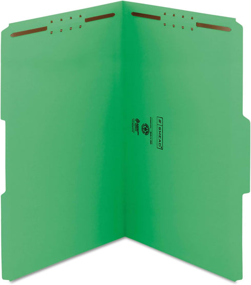 Fastener File Folder, 2 Fasteners, Reinforced 1/3-Cut Tab, Legal Size, Green by Smead, 50 per Box (17140)