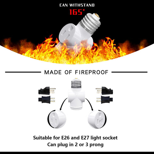 Light Socket Adapter, E26 to 3-Prong Outlet Adapter and Light Bulb Socket, 1 Pack, White