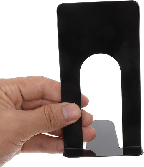 GARIOUANS 4pcs Black Iron Bookends for Desk Non-Slip Metal Book Holders, Compact Size, Multi-Function Book Organizer