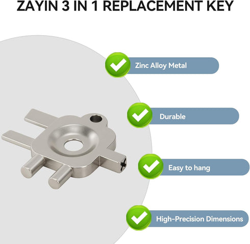 Zayin 3-in-1 2 Pack Zinc Alloy Dispenser Key Replacement Compatible with Cintas and Sanis Paper Towel, Toilet Paper