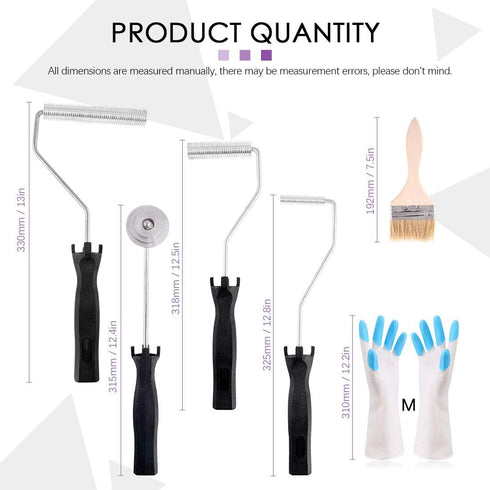 Swpeet 4Pcs 1Pcs 1 Fiberglass Roller Tools and Detail Brushes with Pair Glove Kit, Fiberglass Bubble Paddle Tool