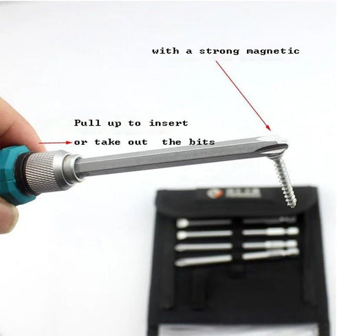 9pcs/set Precision Multi-Bit Screwdriver Set - Strong Magnetic 1/4" Hex Shank Slotted Phillips Head Kit with Rubber