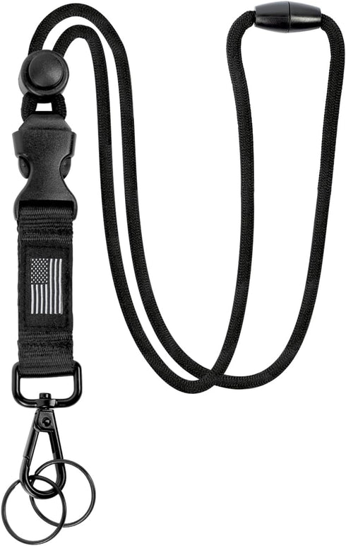 DAYGOS Breakaway Lanyards for ID Badges, Safety Detachable Key Lanyard with USA Flag, Adjustable Neck Strap (Black)