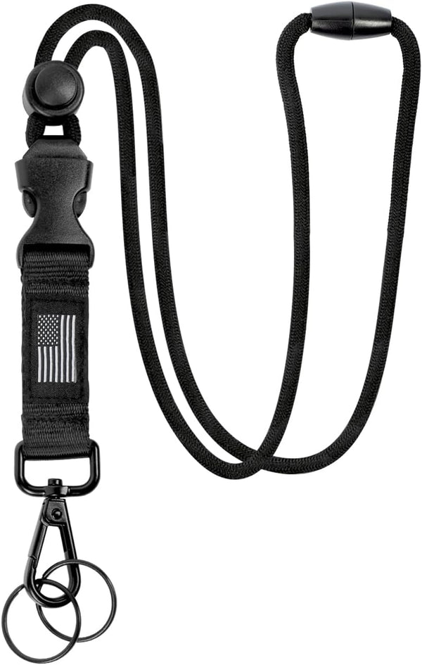 DAYGOS Breakaway Lanyards for ID Badges, Safety Detachable Key Lanyard with USA Flag, Adjustable Neck Strap (Black)