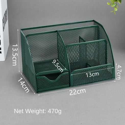 Green Desk Organizer Mesh Drawer Storage Accessories with 6 Compartments and Drawer, Desktop Caddy Storing Stationery Trinkets Cosmetics Jewelry Electronic Gadgets for Workspace Classsroom by UNVARYSAM