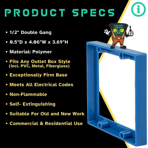 3-Pack 1/2" Double Gang Receptacle Outlet Box Extender, UL Listed Electrical Outlet Extender Made in U.S.A.