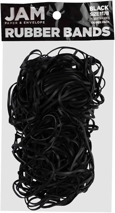 JAM PAPER Durable Rubber Bands - Size 117B - Black Multi-Purpose Rubberbands, 100/Pack