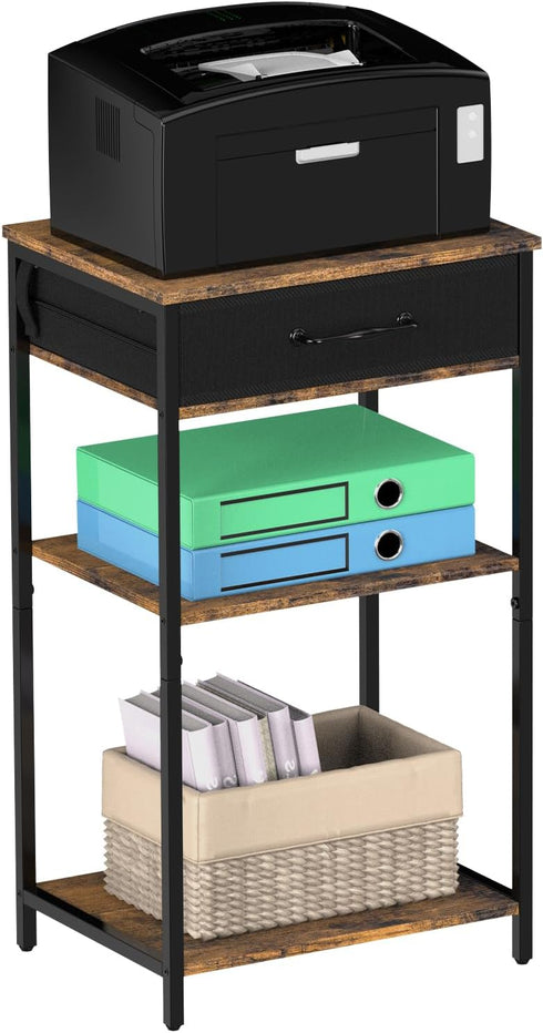 FANSXIVITA Printer Stand with Fabric Drawer, 3-Tier Industrial Sturdy Under Desk Printer Cart