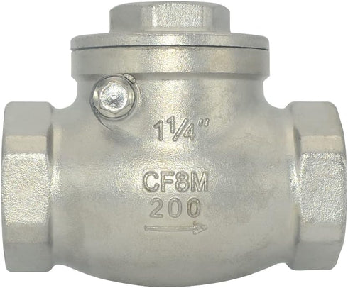 VARMHUS SS316 Stainless Steel Swing Check Valve, NPT Female x Female Thread, WOG 200 PSI PN16 CF8M (1-1/4")