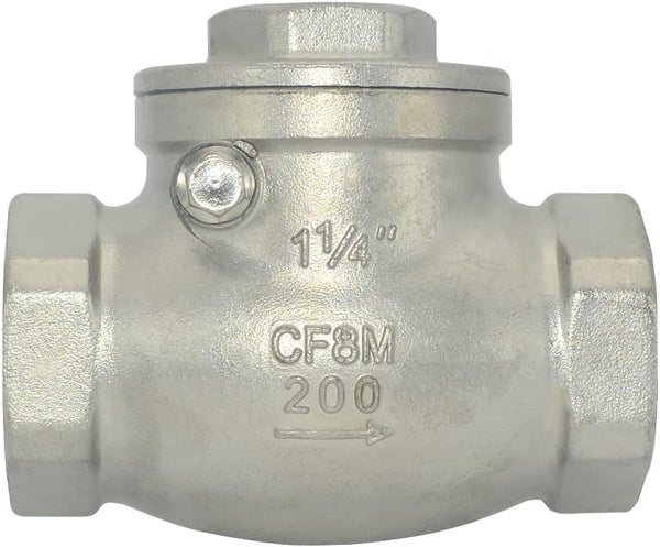 VARMHUS SS316 Stainless Steel Swing Check Valve, NPT Female x Female Thread, WOG 200 PSI PN16 CF8M (1-1/4")