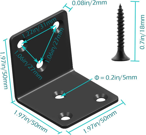 Aufuga (10, 2x2x2) Black Stainless Steel Shelf Bracket,Joint Right Angle Bracket,L Shape Heavy Duty Metal Corner Brace