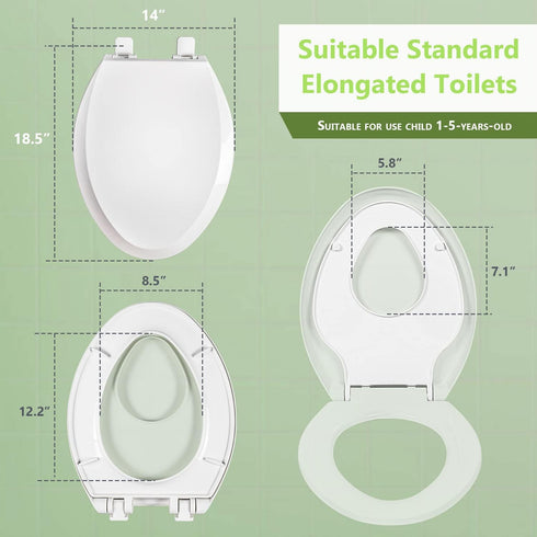 WSSROGY Elongated Toilet Seat with Toddler Seat Built In, Slow Close, Fits both Adult and Child, Potty Training Seat