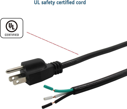 10FT Power Cable Replacement, 110V 115V 120V 300V Pigtail for Appliance, NEMA 5-15P Plug US SJT 18AWG
