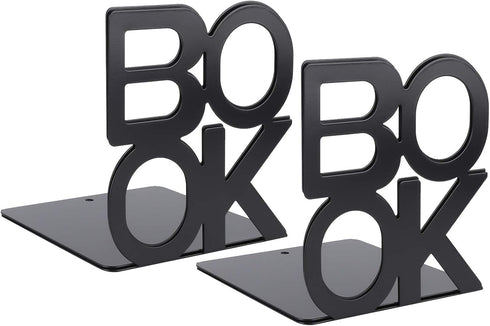 Akozon 1Pair 208mm (140mm Book Characters Metal Bookends for Desk Organizer - Sturdy Book Stand for School, Home