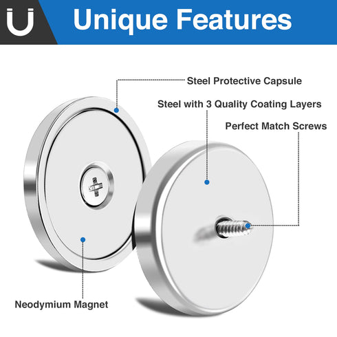 E BAVITE Neodymium Cup Magnets, Heavy Duty Rare Earth Magnets, Round Base with Countersunk Hole, Pack of 8