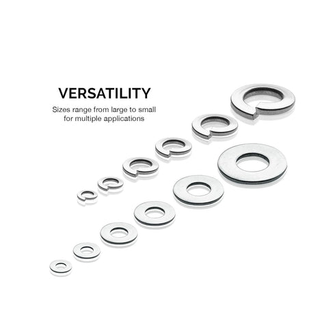 NEIKO 50400A Stainless Steel Lock and Flat Washer Assortment - 350 Piece Set, 12 Different Sizes in Spring Lock and