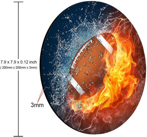 Customized Round Football Mousepad in Fire and Water, Non-Slip Rubber Gaming Mouse Pad 7.9"X7.9" inch