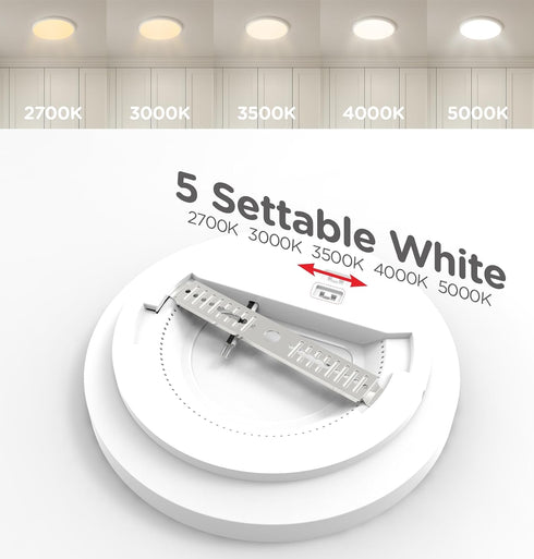 9 Inch 18W, 5 2700/3000/3500/4000/5000K, Settable 1800LM Closet Leetdud Flush Mount LED Ceiling Light Wired, CCT