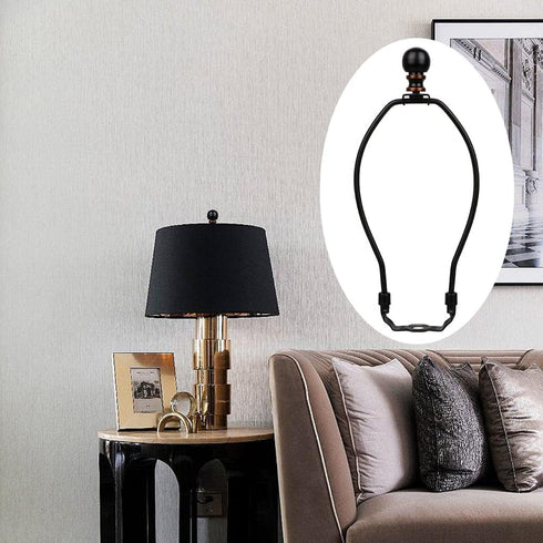 8 Inch Lamp Harp, 2 Set Black Lamp Shade Holder with Finial, DIY Detachable Replacement Adapter for Table & Floor Lamps
