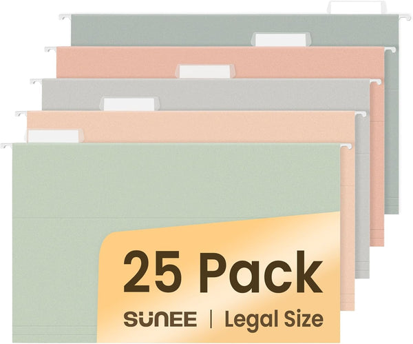 SUNEE Hanging File Folders Legal Size, 25 Pack 1/5-Cut Tabs, Morandi Colors for Home and Office Organization