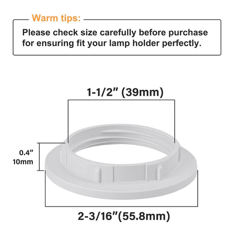 E26 1-1/2 Inch (39mm), 4-Pack DiCUNO Lamp Shade Rings, White Light Socket Ring, Lock Socket Replacement for Standard