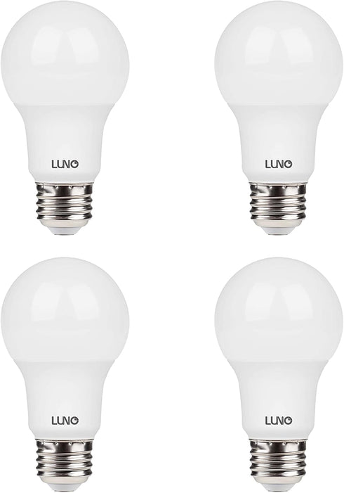LUNO A19 Dimmable LED Bulb, 9.5W (60W Equivalent), 800 Lumens, 5000K Daylight, E26 Medium Base, 4-Pack
