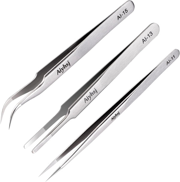 Aiyhsj 3PCS Precision Tweezers Set, Upgraded High-end Stainless Steel of Tweezer for Craft,