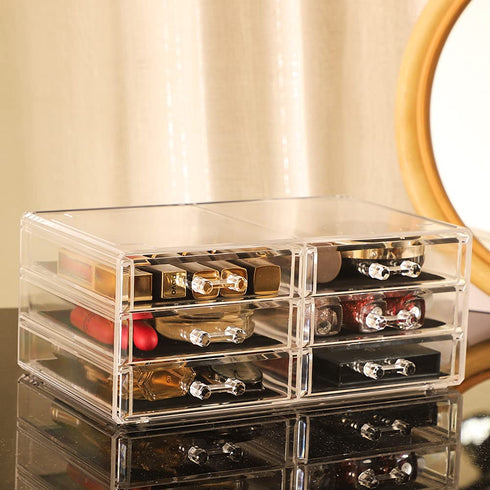 Desktop Storage Drawers, Rectangular Plastic Makeup Storage with 6 Drawers, Pull Out Small Craft Storage Case