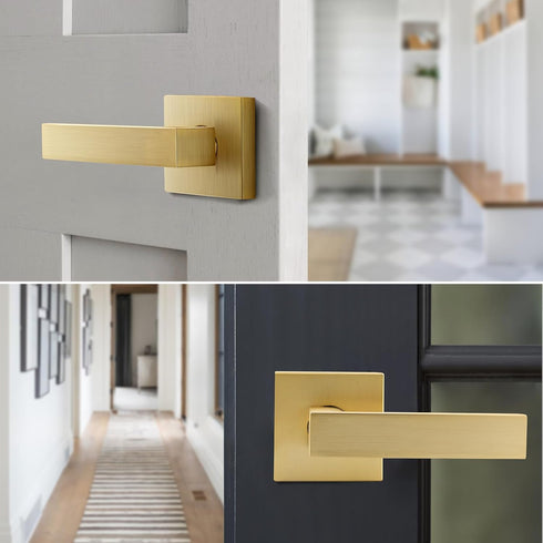 EHOMEWARE Heavy Duty Dummy Door Handle Set, 1 Pack Gold Interior Lever Knob for Right/Left Handing Doors