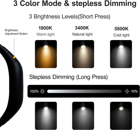 FBY 3 90 LED Rechargeable Neck Reading Light Suitable for Reading Books with Color Temperatures, Hour Long-Lasting