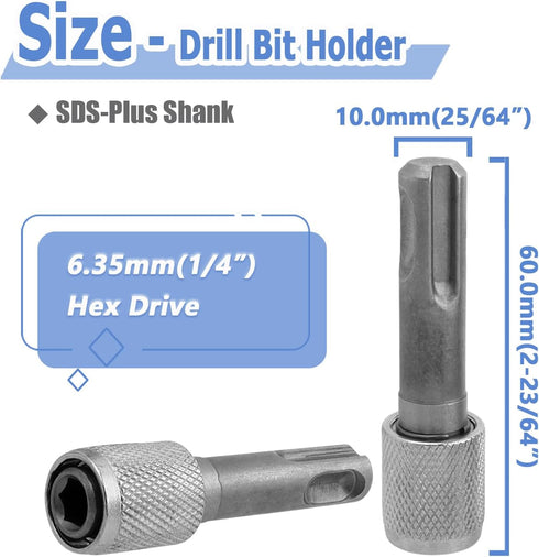 Mesee 5 Pieces SDS-Plus Shank Drill Chuck Adapters SDS PLUS to 1/4" Hex Socket Adapter Converter 1/4 Inch Hex Shank Screwdriver Drill Bit Holder for Electric Hammer Impact Drills by Mesee