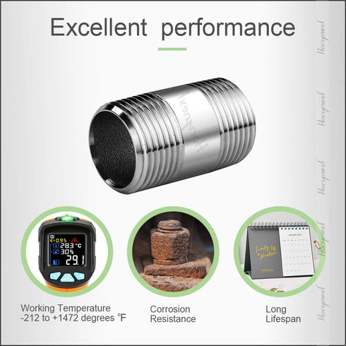 Stainless Steel 304 Pipe Nipple NPT, 1/2 Male Threaded Cast Fitting, 2 Inches Length Tube Sleeve