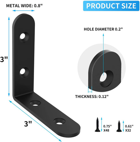 (3 3 Inch-16 Pack) Shelf Brackets Corner Brace Black Steel L Brackets for Shelves Decorative Wall Mount Joint Angle