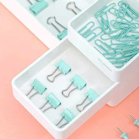 Paper Clips and Binder Clips Set, 3 Pack, 216 pcs, Metal Assorted Sized Binders with Push Pins, Cute Office Supplies for Desk, Desk Accessories, Green by CREECHWA