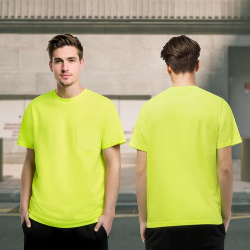 TCCFCCT Hi Vis Shirts for Men, Class 3 Short Sleeve Pocket Reflective Work Shirts, Durable & Breathable, DCNF-Yellow XXL