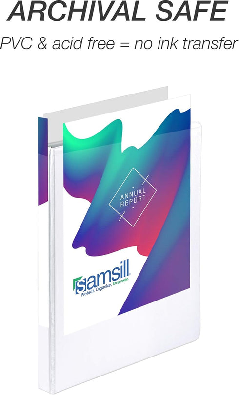 Samsill Durable 0.5 Inch Binder, Made in the USA, D Ring Customizable Clear View Binder, White, 4 Pack, Holds 125 Pages