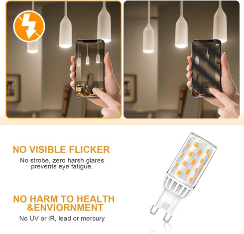 G9 LED Bulb Dimmable 4W, 40 Watt T4 Halogen Equivalent, 3000K Soft Warm White, 120V Flicker Free, 450LM (5 Pack)
